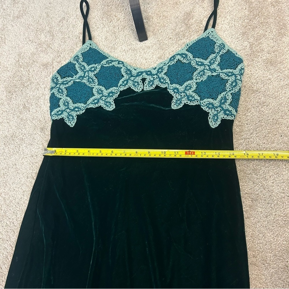 ZARA VELVET & CROCHET MAXI SLIP DRESS DARK GREEN SZ M NWT - Picture 13 of 15